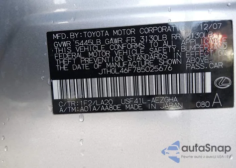 2008 Lexus Ls 460 L z USA, uszkodzony, nr VIN JTHGL46F785025676